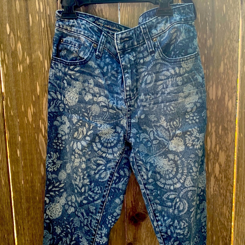 Patterned jeans.  Merona Ankle length skinny. Size 8